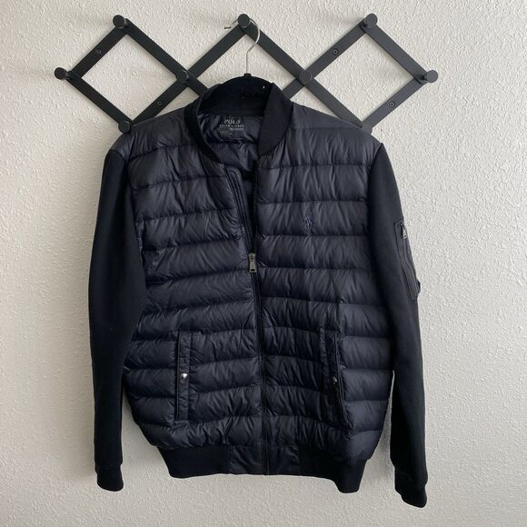 Polo Ralph Lauren Performance Jacket Men Small Black Full Zip White Duck Down - Picture 1 of 13